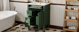 English Elm 24 Inch French Inspired Bathroom Vanity with Ceramic Sink Soft Close Drawers and Cabinet Green N710P458431F