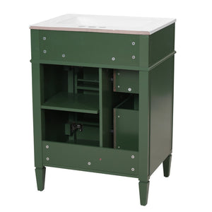 English Elm 24 Inch French Inspired Bathroom Vanity with Ceramic Sink Soft Close Drawers and Cabinet Green N710P458431F