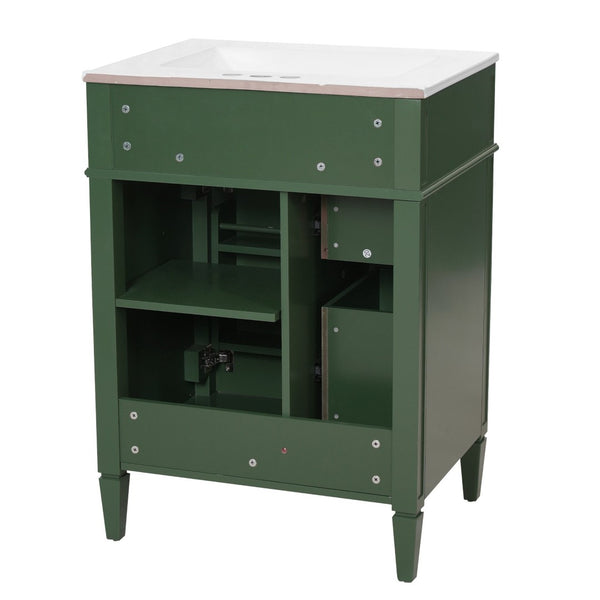 English Elm 24 Inch French Inspired Bathroom Vanity with Ceramic Sink Soft Close Drawers and Cabinet Green N710P458431F