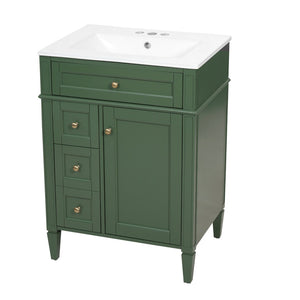 English Elm 24 Inch French Inspired Bathroom Vanity with Ceramic Sink Soft Close Drawers and Cabinet Green N710P458431F