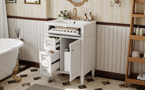 English Elm 24 Inch French Inspired Bathroom Vanity with Ceramic Sink Soft Close Drawers and Cabinet White N710P458431K