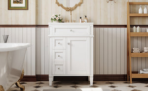 English Elm 24 Inch French Inspired Bathroom Vanity with Ceramic Sink Soft Close Drawers and Cabinet White N710P458431K