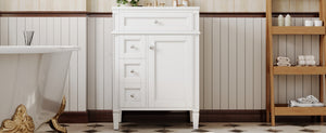 English Elm 24 Inch French Inspired Bathroom Vanity with Ceramic Sink Soft Close Drawers and Cabinet White N710P458431K