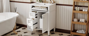 English Elm 24 Inch French Inspired Bathroom Vanity with Ceramic Sink Soft Close Drawers and Cabinet White N710P458431K