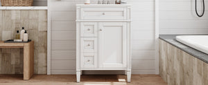 English Elm 24 Inch French Inspired Bathroom Vanity with Ceramic Sink Soft Close Drawers and Cabinet White N710P458431K