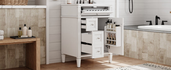 English Elm 24 Inch French Inspired Bathroom Vanity with Ceramic Sink Soft Close Drawers and Cabinet White N710P458431K