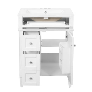 English Elm 24 Inch French Inspired Bathroom Vanity with Ceramic Sink Soft Close Drawers and Cabinet White N710P458431K