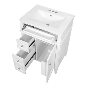 English Elm 24 Inch French Inspired Bathroom Vanity with Ceramic Sink Soft Close Drawers and Cabinet White N710P458431K