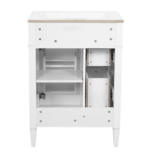 English Elm 24 Inch French Inspired Bathroom Vanity with Ceramic Sink Soft Close Drawers and Cabinet White N710P458431K