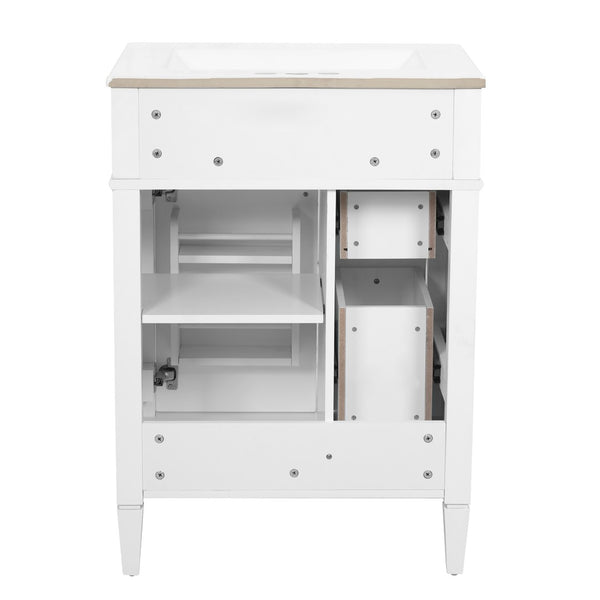 English Elm 24 Inch French Inspired Bathroom Vanity with Ceramic Sink Soft Close Drawers and Cabinet White N710P458431K