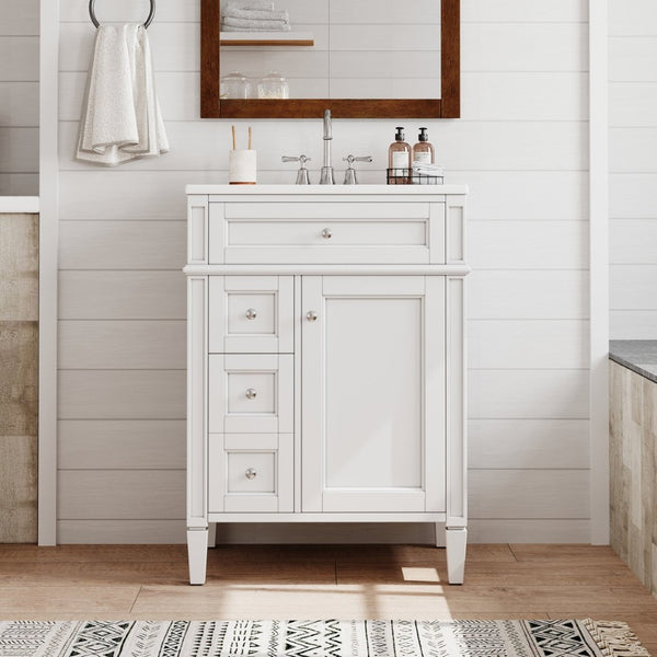 English Elm 24 Inch French Inspired Bathroom Vanity with Ceramic Sink Soft Close Drawers and Cabinet White N710P458431K