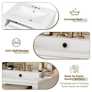 English Elm 24 Inch French Inspired Bathroom Vanity with Ceramic Sink Soft Close Drawers and Cabinet White N710P458431K