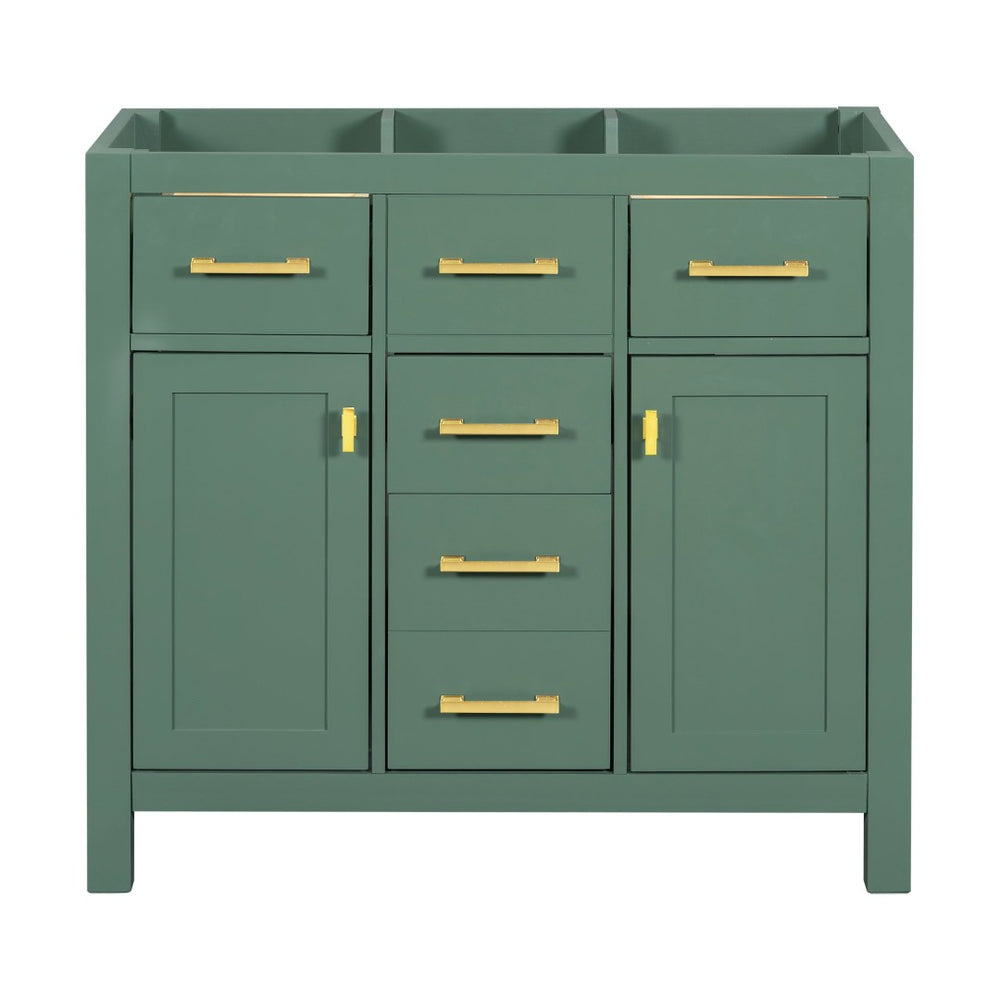 English Elm 36 Inch Freestanding Bathroom Vanity Cabinet Solid Wood Shaker Style with Gold Hardware N710P460682F