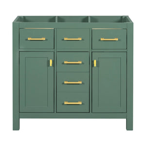 English Elm 36 Inch Freestanding Bathroom Vanity Cabinet Solid Wood Shaker Style with Gold Hardware N710P460682F