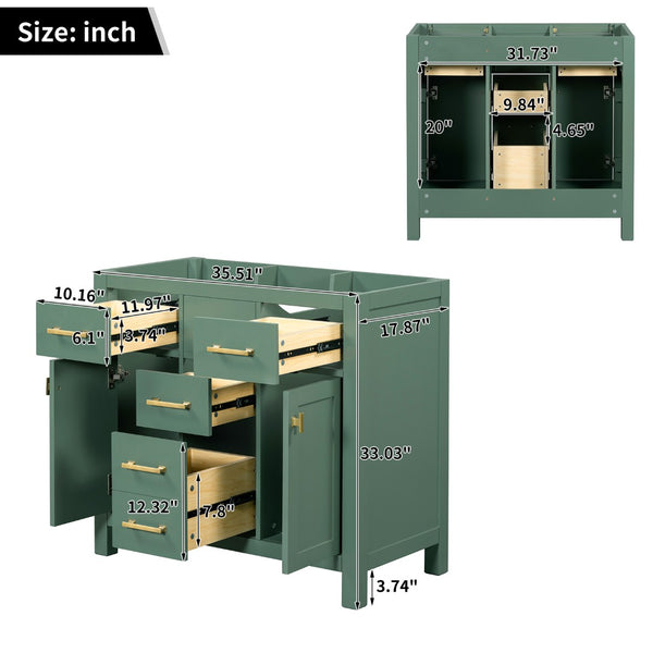English Elm 36 Inch Freestanding Bathroom Vanity Cabinet Solid Wood Shaker Style with Gold Hardware N710P460682F