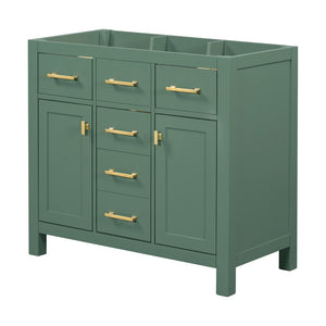 English Elm 36 Inch Freestanding Bathroom Vanity Cabinet Solid Wood Shaker Style with Gold Hardware N710P460682F