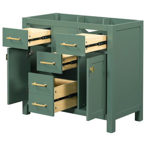 English Elm 36 Inch Freestanding Bathroom Vanity Cabinet Solid Wood Shaker Style with Gold Hardware N710P460682F