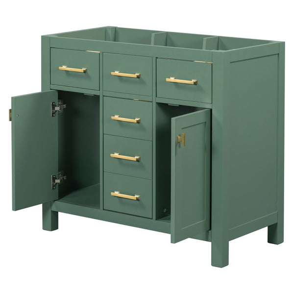 English Elm 36 Inch Freestanding Bathroom Vanity Cabinet Solid Wood Shaker Style with Gold Hardware N710P460682F