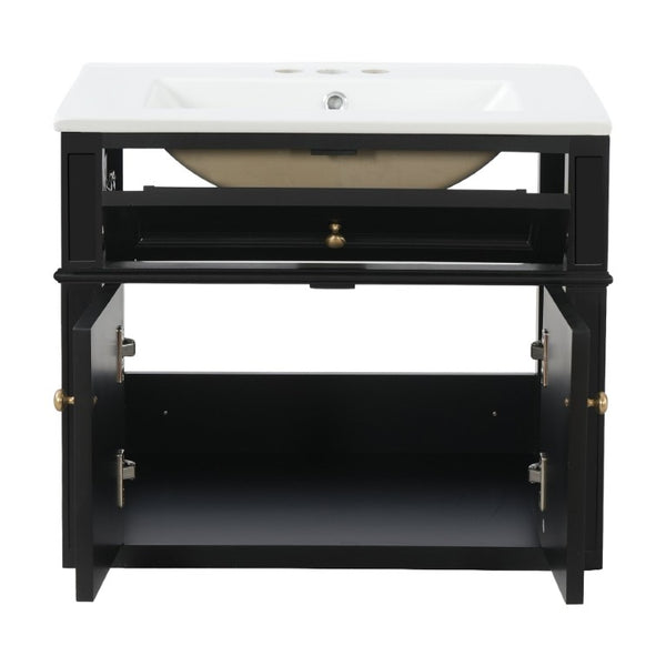 English Elm 24 Inch Wall Mounted Bathroom Vanity with Ceramic Sink Soft Close Doors Open Back Cabinet Black N710P460692B