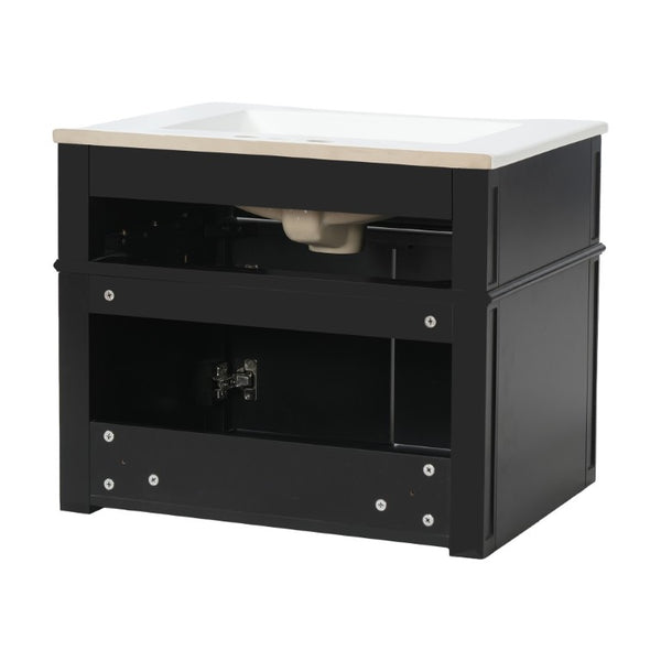 English Elm 24 Inch Wall Mounted Bathroom Vanity with Ceramic Sink Soft Close Doors Open Back Cabinet Black N710P460692B
