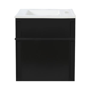 English Elm 24 Inch Wall Mounted Bathroom Vanity with Ceramic Sink Soft Close Doors Open Back Cabinet Black N710P460692B