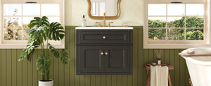 English Elm 24 Inch Wall Mounted Bathroom Vanity with Ceramic Sink Soft Close Doors Open Back Cabinet Black N710P460692B