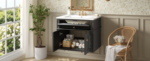 English Elm 24 Inch Wall Mounted Bathroom Vanity with Ceramic Sink Soft Close Doors Open Back Cabinet Black N710P460692B