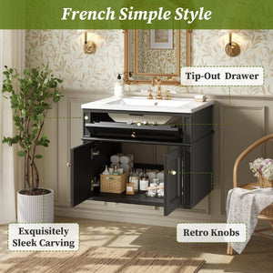English Elm 24 Inch Wall Mounted Bathroom Vanity with Ceramic Sink Soft Close Doors Open Back Cabinet Black N710P460692B