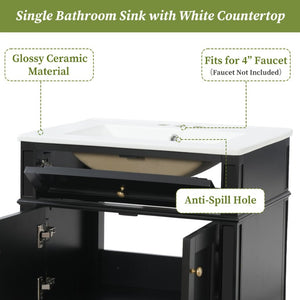 English Elm 24 Inch Wall Mounted Bathroom Vanity with Ceramic Sink Soft Close Doors Open Back Cabinet Black N710P460692B