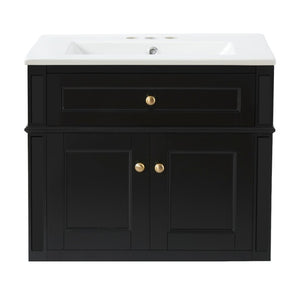 English Elm 24 Inch Wall Mounted Bathroom Vanity with Ceramic Sink Soft Close Doors Open Back Cabinet Black N710P460692B