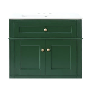 English Elm 24 Inch Wall Mounted Bathroom Vanity Sage Green Cabinet with Ceramic Sink Soft Close N710P460692F
