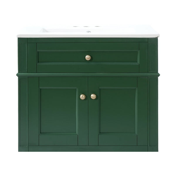 English Elm 24 Inch Wall Mounted Bathroom Vanity Sage Green Cabinet with Ceramic Sink Soft Close N710P460692F