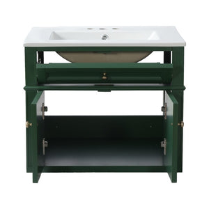 English Elm 24 Inch Wall Mounted Bathroom Vanity Sage Green Cabinet with Ceramic Sink Soft Close N710P460692F