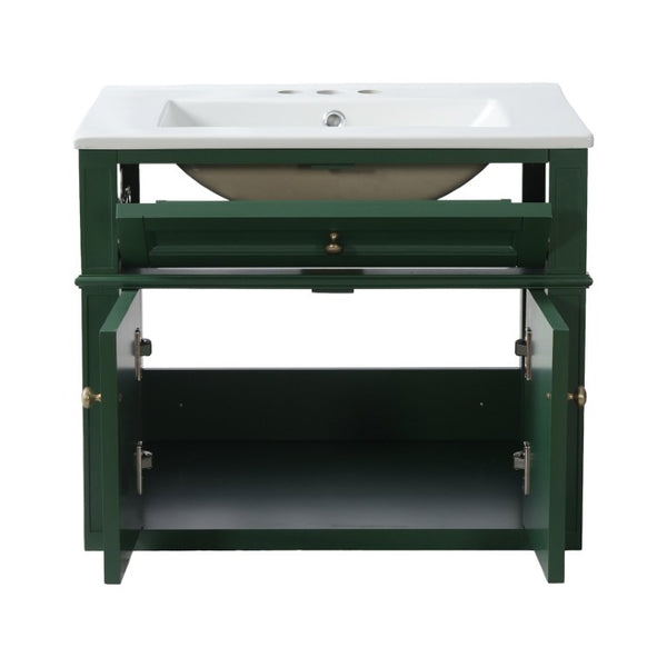 English Elm 24 Inch Wall Mounted Bathroom Vanity Sage Green Cabinet with Ceramic Sink Soft Close N710P460692F