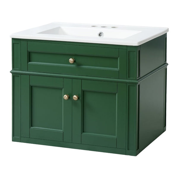 English Elm 24 Inch Wall Mounted Bathroom Vanity Sage Green Cabinet with Ceramic Sink Soft Close N710P460692F