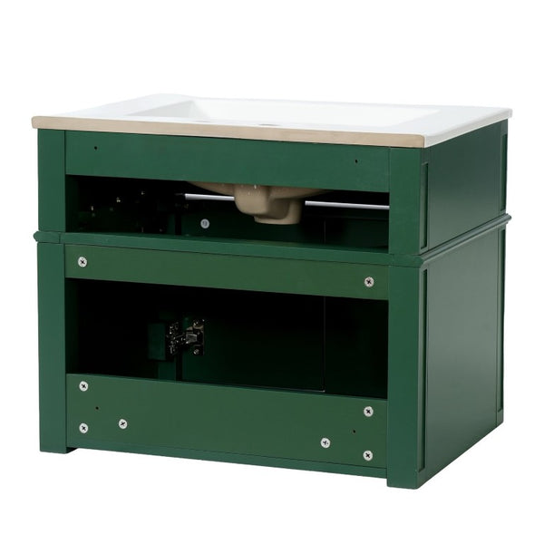 English Elm 24 Inch Wall Mounted Bathroom Vanity Sage Green Cabinet with Ceramic Sink Soft Close N710P460692F