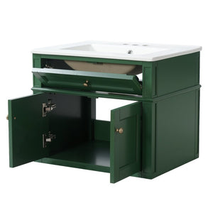 English Elm 24 Inch Wall Mounted Bathroom Vanity Sage Green Cabinet with Ceramic Sink Soft Close N710P460692F