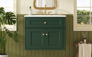 English Elm 24 Inch Wall Mounted Bathroom Vanity Sage Green Cabinet with Ceramic Sink Soft Close N710P460692F