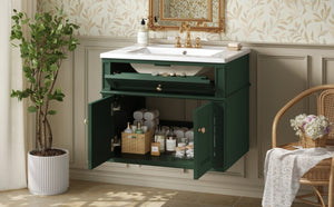 English Elm 24 Inch Wall Mounted Bathroom Vanity Sage Green Cabinet with Ceramic Sink Soft Close N710P460692F