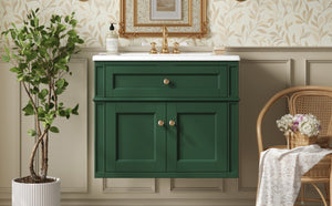 English Elm 24 Inch Wall Mounted Bathroom Vanity Sage Green Cabinet with Ceramic Sink Soft Close N710P460692F