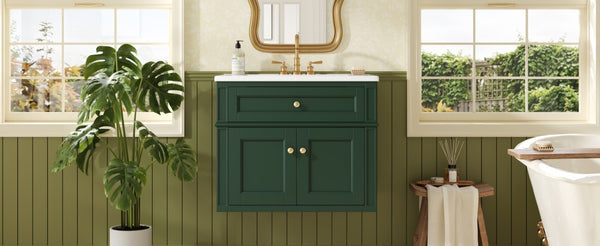 English Elm 24 Inch Wall Mounted Bathroom Vanity Sage Green Cabinet with Ceramic Sink Soft Close N710P460692F