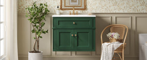 English Elm 24 Inch Wall Mounted Bathroom Vanity Sage Green Cabinet with Ceramic Sink Soft Close N710P460692F