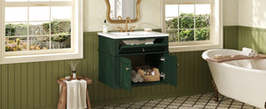 English Elm 24 Inch Wall Mounted Bathroom Vanity Sage Green Cabinet with Ceramic Sink Soft Close N710P460692F