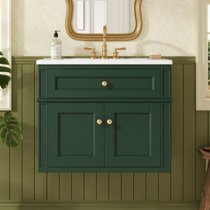 English Elm 24 Inch Wall Mounted Bathroom Vanity Sage Green Cabinet with Ceramic Sink Soft Close N710P460692F