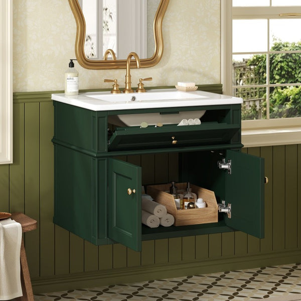 English Elm 24 Inch Wall Mounted Bathroom Vanity Sage Green Cabinet with Ceramic Sink Soft Close N710P460692F