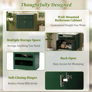 English Elm 24 Inch Wall Mounted Bathroom Vanity Sage Green Cabinet with Ceramic Sink Soft Close N710P460692F