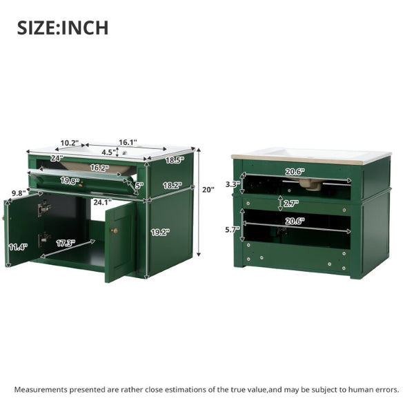 English Elm 24 Inch Wall Mounted Bathroom Vanity Sage Green Cabinet with Ceramic Sink Soft Close N710P460692F