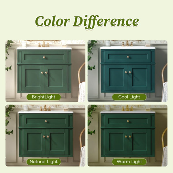 English Elm 24 Inch Wall Mounted Bathroom Vanity Sage Green Cabinet with Ceramic Sink Soft Close N710P460692F
