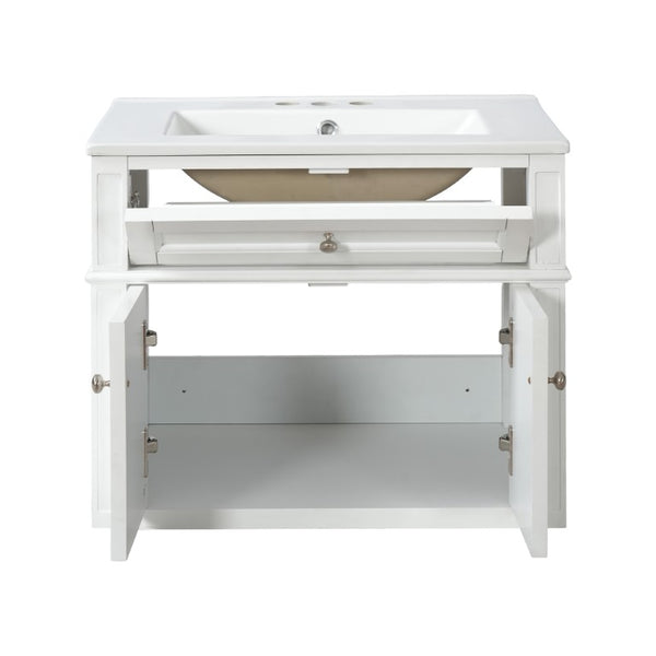 English Elm 24 Inch Wall Mounted Bathroom Vanity with Ceramic Sink Soft Close Doors Open Back Cabinet White N710P460692K