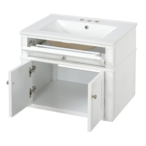 English Elm 24 Inch Wall Mounted Bathroom Vanity with Ceramic Sink Soft Close Doors Open Back Cabinet White N710P460692K